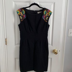 Trina Turk black dress with stitched and beaded shoulders